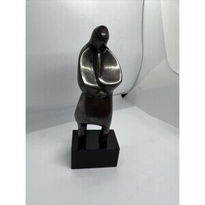 MCM Bronze Abstract Clarinet Player On Wood Stand Unsigned